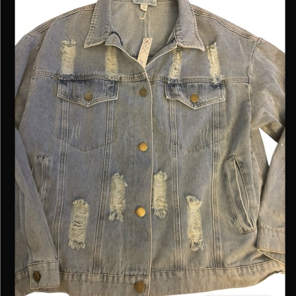 She& Sky distressed light blue denim jeans jacket NWT - Picture 4 of 6